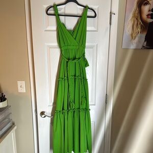 Reserved Green Halter Tiered Maxi Dress